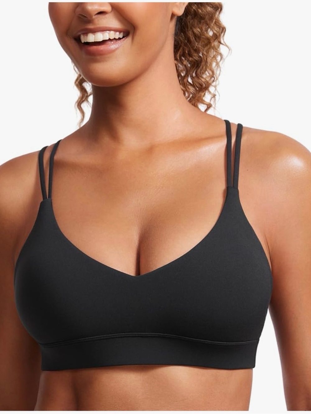 CRZ YOGA Black Double-Strap Seamless Bralette